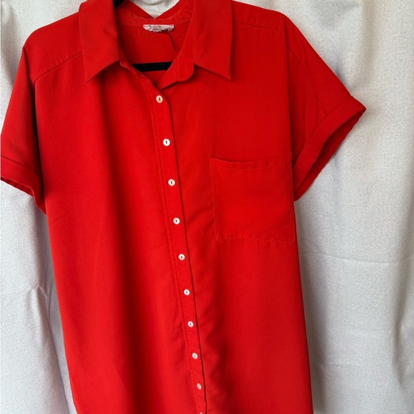 entro Dresses & Skirts - entro Bright Red Short-Sleeve Button-Down Shirt